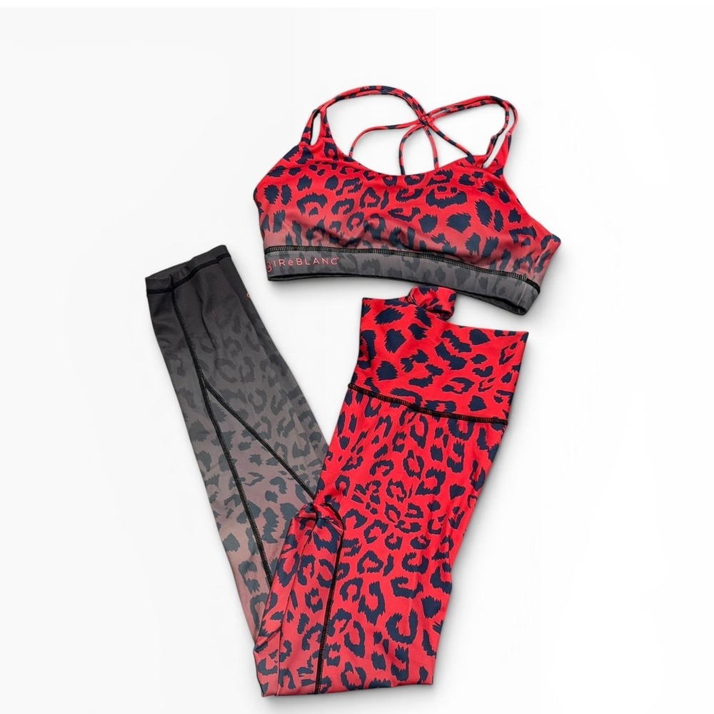 NoireBlanc Red Leopard‎ Ombre Scrunch Butt Leggings Strappy Sports Bra Set Small